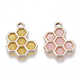 Epoxy Resin Pendants, with Light Gold Plated Alloy Open Back Settings, Honeycomb