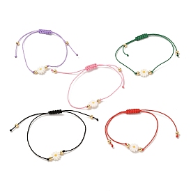 Flower Natural Shell Braided Bead Bracelet for Teen Girl Women, Adjustable Waxed Polyester Cord Bracelet