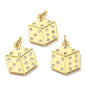 Brass with Cubic Zirconia Pendants, Long-Lasting Plated, Lead Free & Cadmium Free, Dice