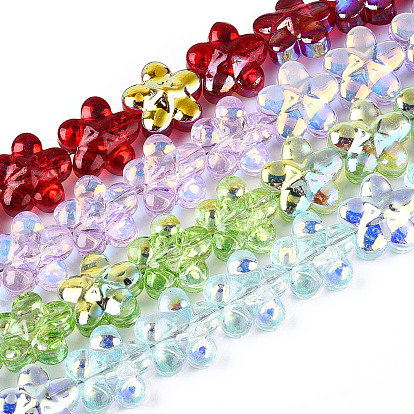 Прозрачность гальванизированные стеклянные бусины нити, цветок, с покрытием AB цвета, с половиным покрытием
