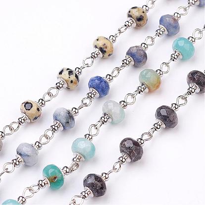 Handmade Gemstone Beaded Chains, Unwelded, for Necklaces Bracelets Making, with Platinum Iron Eye Pin