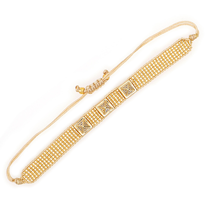 Miyuki Seed Braided Bead Bracelet, Adjustable Link Bracelet with Tirple Stud for Women