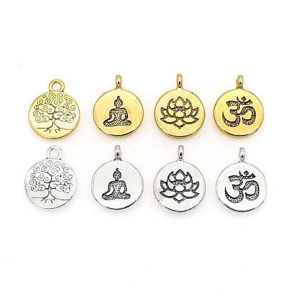 Tibetischer stil Aluminium Anhänger & Charms, Flachrund, antikgold/antikgold