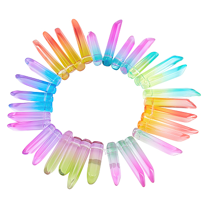 32Pcs 8 Colors Two Tone Glass Pendants, Top Drilled Beads, Bullet