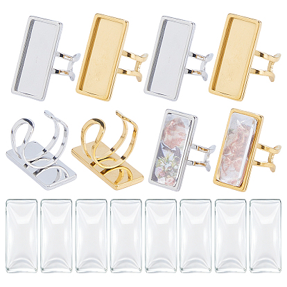 Наборы для самостоятельного изготовления прямоугольных колец, включая 304 регулируемые кольца из нержавеющей стали, Кабошоны из стекла