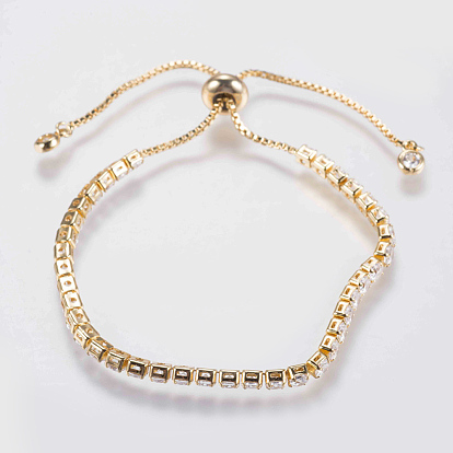 Bracelets en zircone cubique à micro-cuivré en laiton réglable, bracelets bolo, bracelets de slider