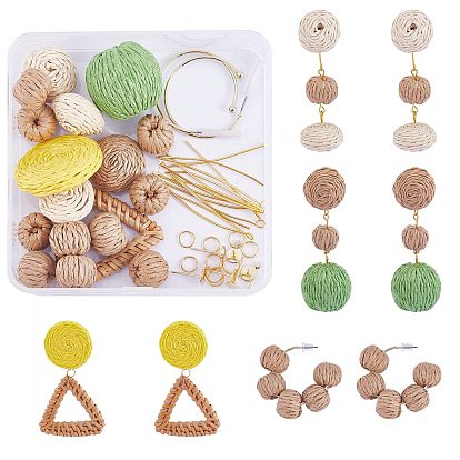 Kit de fabrication de boucles d'oreilles goutte tissées bricolage, y compris roseau/rotin et anneaux de liaison tissés en papier et perles, 304 résultats de boucles d'oreilles en acier inoxydable et en fer