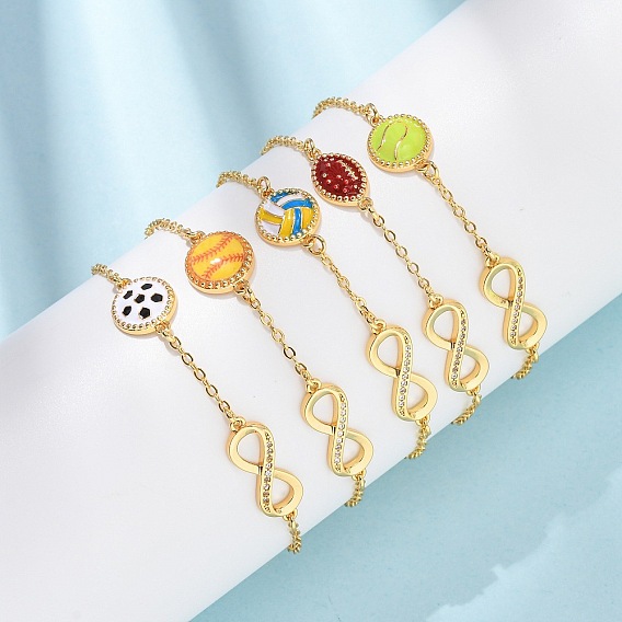 Спортивные браслеты с латунными микрокристаллами кубических цирконий в форме бесконечности, браслеты-цепочки для женщин, с эмалью