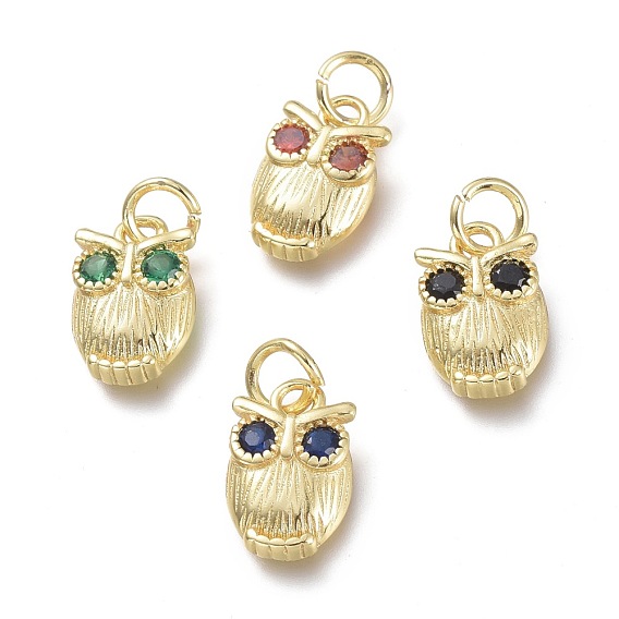 Messing Mikro ebnen Zirkonia Anhänger, mit Ringe springen, Eule, golden