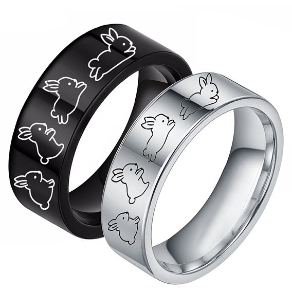 Кольца из нержавеющей стали с рисунком кролика для пары