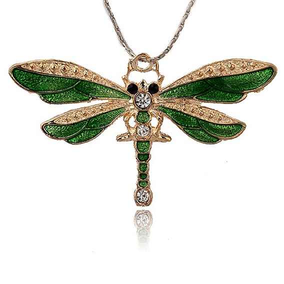 Старинные эмали сплава подвески, со стразами, стрекоза, золотые, 42x72.5x5 мм, отверстие : 3 мм