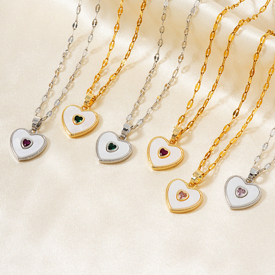 Шикарное женское ожерелье с подвеской в форме сердца из латуни с прозрачным кубическим цирконием