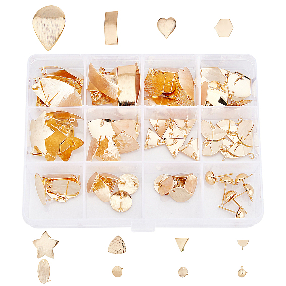 Brass Ear Stud Findings, with Loop, Mixed Shapes