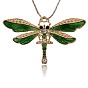 Старинные эмали сплава подвески, со стразами, стрекоза, золотые, 42x72.5x5 мм, отверстие : 3 мм