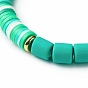 Handmade Polymer Clay Stretch Bracelets, with Brass Beads and Cross Charm