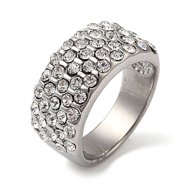 304 Stainless Steel Crystal Rhinestone Wide Band Rings for Women