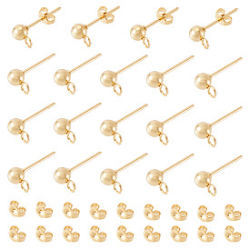 30 шт 304 детали серьги-гвоздики из нержавеющей стали, с петлей, круглые, с 30 шт 304 ушными гайками из нержавеющей стали