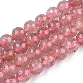 Naturel de fraise de quartz brins de perles, ronde