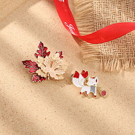 Accessories Red Maple Leaf Brooch Little Fox Cartoon Pin Women's Clothing