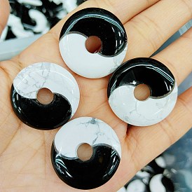 Natural Obsidian & Howlite Yin-yang Pendants, Donut/Pi Disc Charms