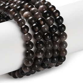 Natural Silver Obsidian Beads Strands, Round