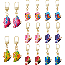 16 шт. 8 цвета сплава застежки-молнии язычки, подвески из эмали из белого сплава, бабочка