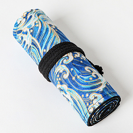 Sea Pattern Handmade Canvas Pencil Roll Wrap, Roll Up Pencil Case for Coloring Pencil Holder