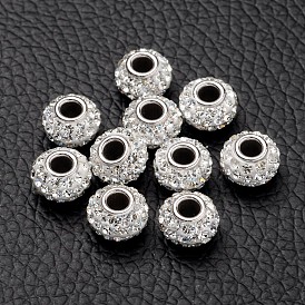 Austrian Crystal European Beads, Large Hole Beads, Single 925 Sterling Silver Core, Rondelle, 7x5.5mm, Hole: 3mm