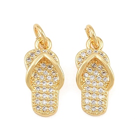 Brass Micro Pave Clear Cubic Zirconia Pendants, Slippers Charms, Rack Plating, Long-Lasting Plated, Cadmium Free & Lead Free