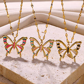 Полые бабочки 304 ожерелья с эмалированным кулоном из нержавеющей стали, золотые