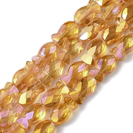 Transparent Electroplate Glass Beads Strands, Rainbow Plated, Faceted, Fish