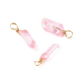 Electroplated Natural Quartz Pendants, with Real 18K Gold Plated Eco-Friendly Copper Wire, Chip