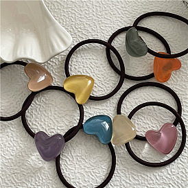 Colorful Heart Hair Ties and Scrunchies for Women, Cute Plastic Elastic Ponytail Holders in Coffee Brown