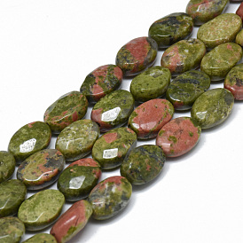 Natural Unakite Bead Strands, Faceted, Oval