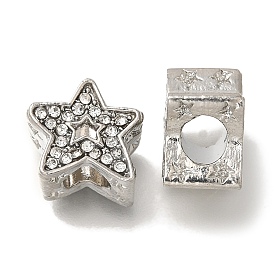 Rack Plating Alloy  Rhinestone European Beads, Large Hole Beads, Lead Free & Cadmium Free, Star