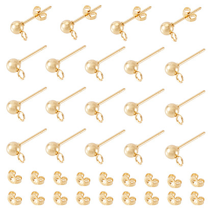 30 шт 304 детали серьги-гвоздики из нержавеющей стали, с петлей, круглые, с 30 шт 304 ушными гайками из нержавеющей стали