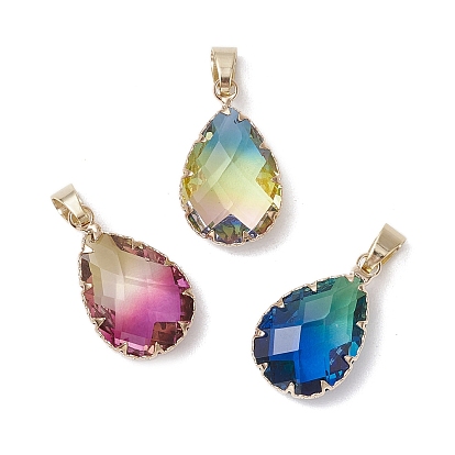 Градиент цвета k9 стеклянные имитация турмалина подвески, слеза, с латунной фурнитурой , граненые
