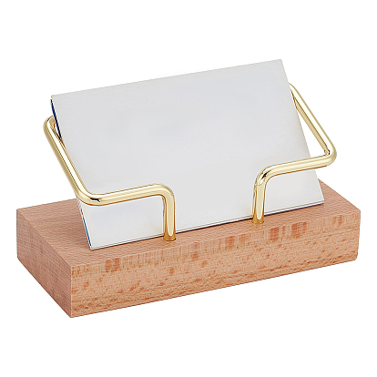Wood Business Name Card Display Base, Iron Frame Name Card Storage Holder, Rectangle