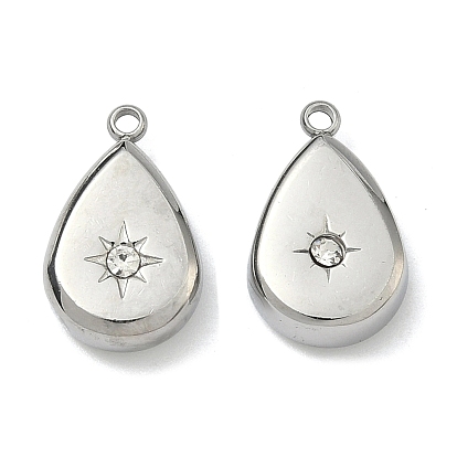 304 Подвески в форме капли из нержавеющей стали с кристаллами и стразами