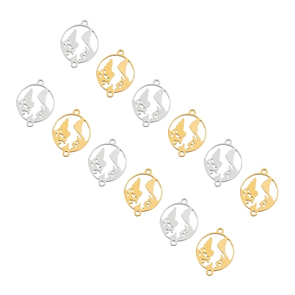 201 Stainless Steel Links/Connectors, for Jewelry DIY Craft Making, Flat Round with Map