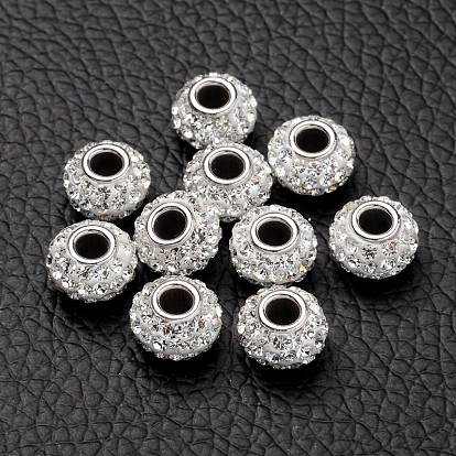 Austrian Crystal European Beads, Large Hole Beads, Single 925 Sterling Silver Core, Rondelle, 7x5.5mm, Hole: 3mm