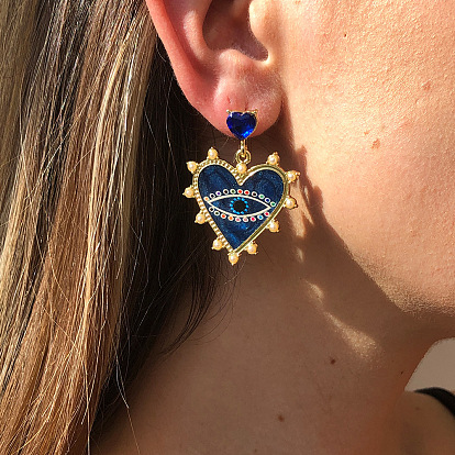 E9621 Personality exaggerated heart-shaped devil's eye drop oil imitation diamond earrings alloy fashion style earrings for women