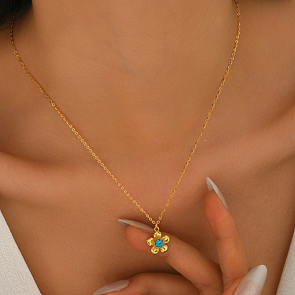 Элегантные латунные подвески-цветы с кубическими циркониями глубокого небесно-голубого цвета для женщин