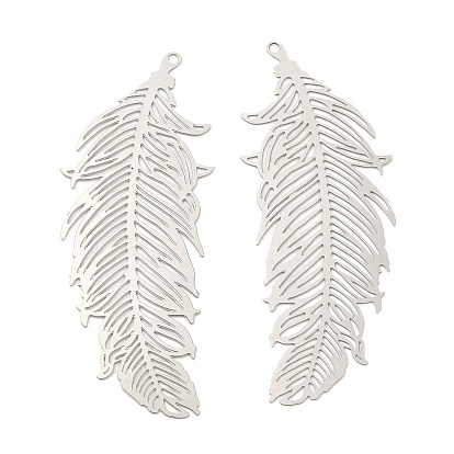 201 из нержавеющей стали филигранные подвески, гравированные металлические украшения, очарование перьев