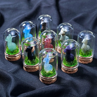 Natural & Synthetic Gemstone Display Decorations, with Glass Cover, Alpaca