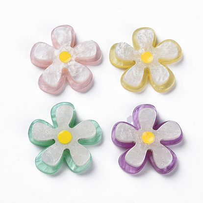 Cabujones de acetato de celulosa (resina), con polvo del brillo, flor