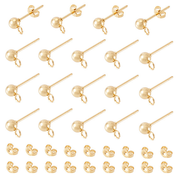 30 шт 304 детали серьги-гвоздики из нержавеющей стали, с петлей, круглые, с 30 шт 304 ушными гайками из нержавеющей стали