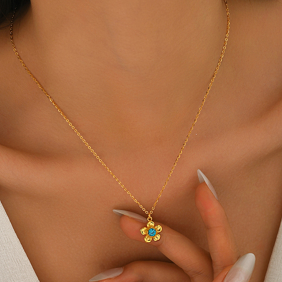 Элегантные латунные подвески-цветы с кубическими циркониями глубокого небесно-голубого цвета для женщин