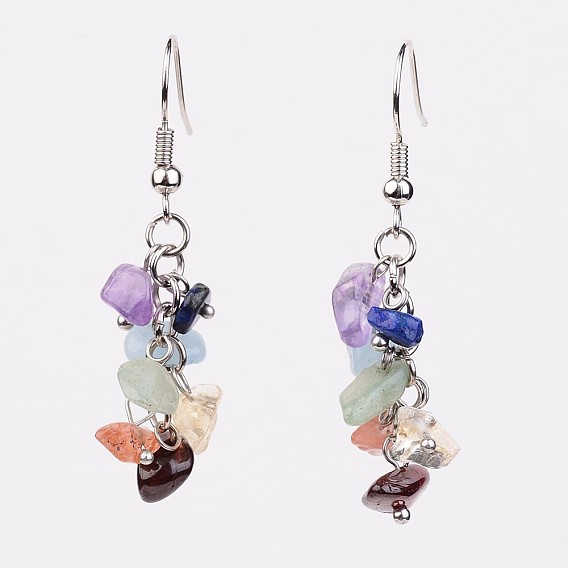 Болтаться серьги природный драгоценный камень, кластерные серьги, с металлическая фурнитурой, платина