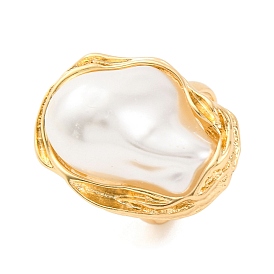 Irregular Oval Alloy Adjustable Rings for Women, with Plastic Imitation Pearls